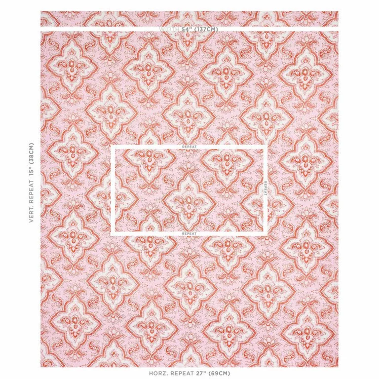 Schumacher 179442 Amalia Medallion Handmade Print Pink fabric swatch