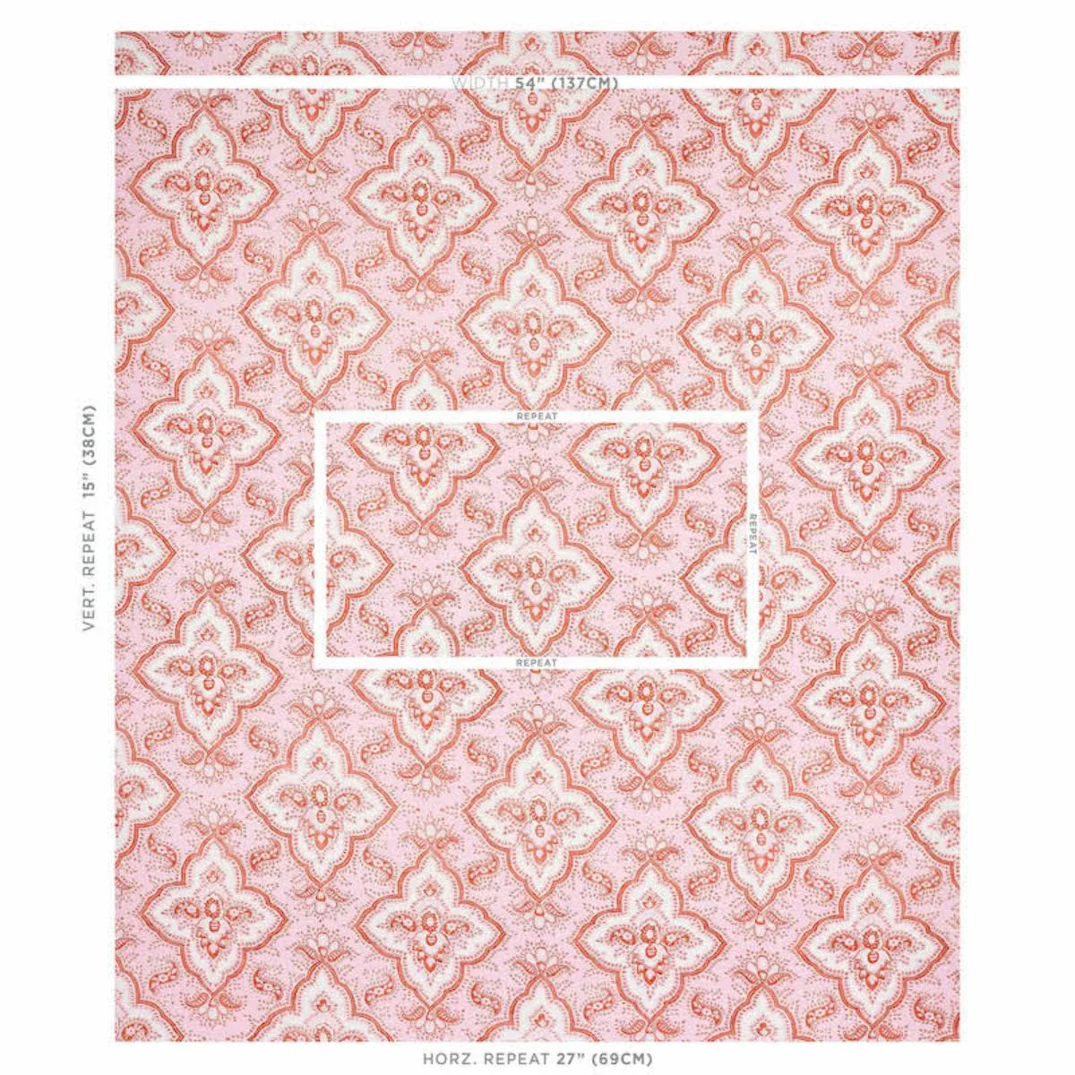 Schumacher 179442 Amalia Medallion Handmade Print Pink fabric swatch