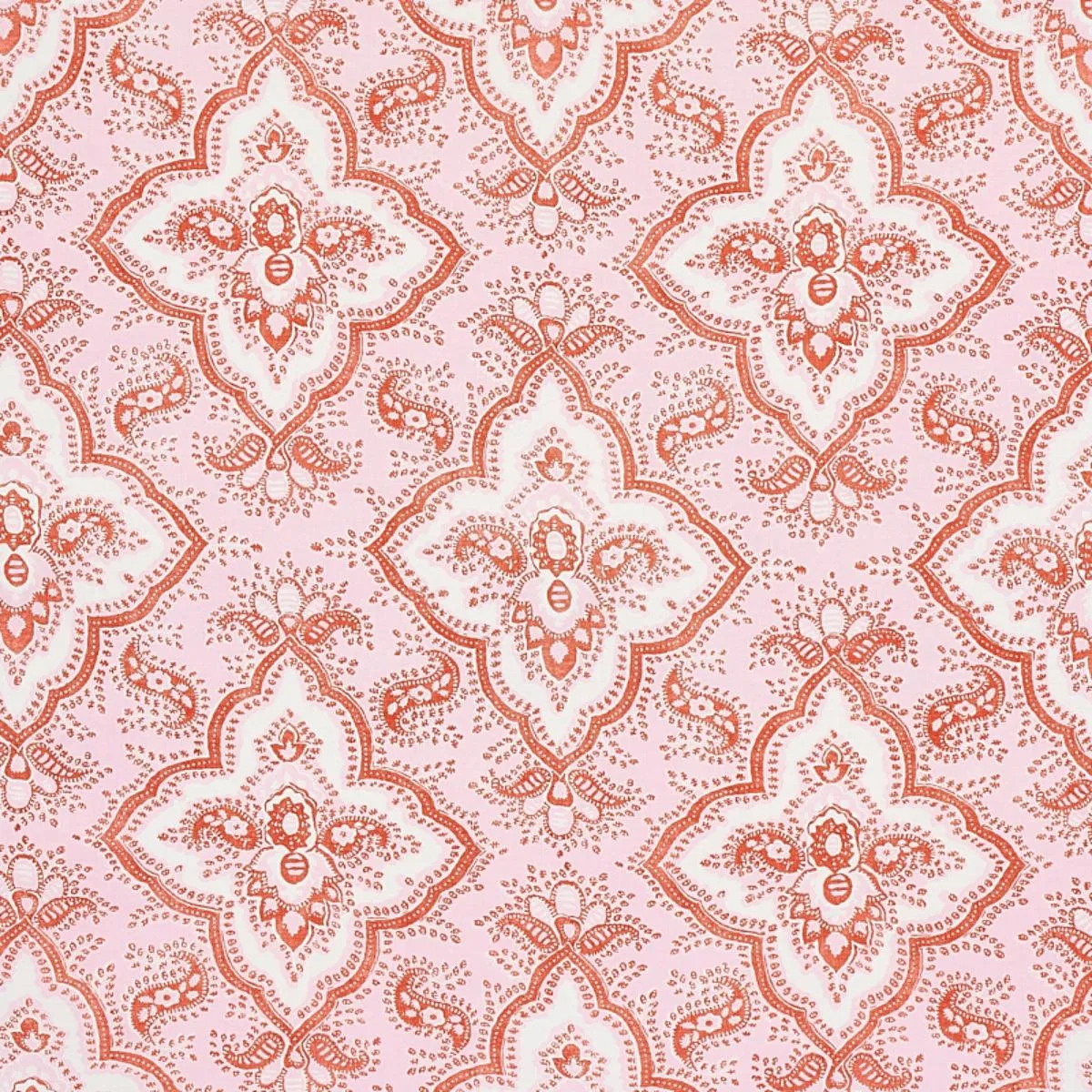 Schumacher 179442 Amalia Medallion Handmade Print Pink fabric swatch