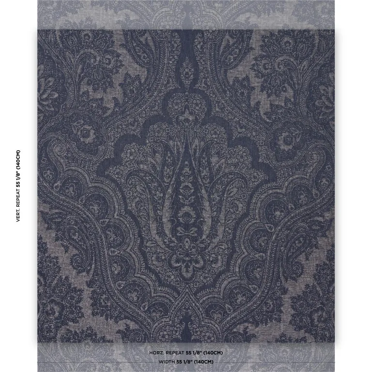 Schumacher 86120 Amara Paisley Indigo fabric swatch