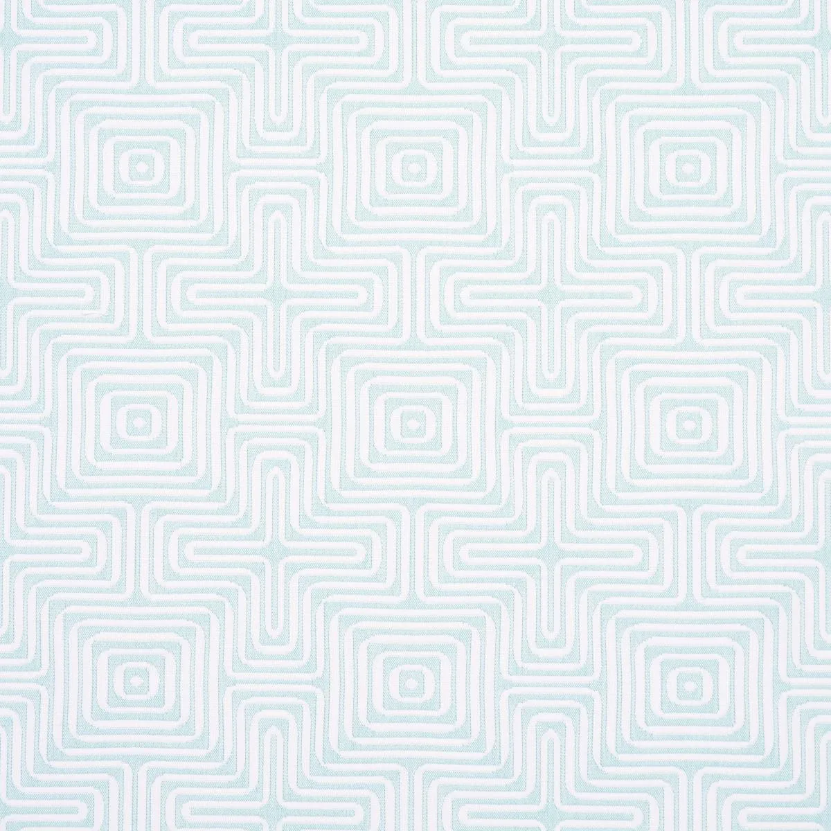 Schumacher 65326 Amazing Maze Indoor/Outdoor Aqua Breeze fabric swatch