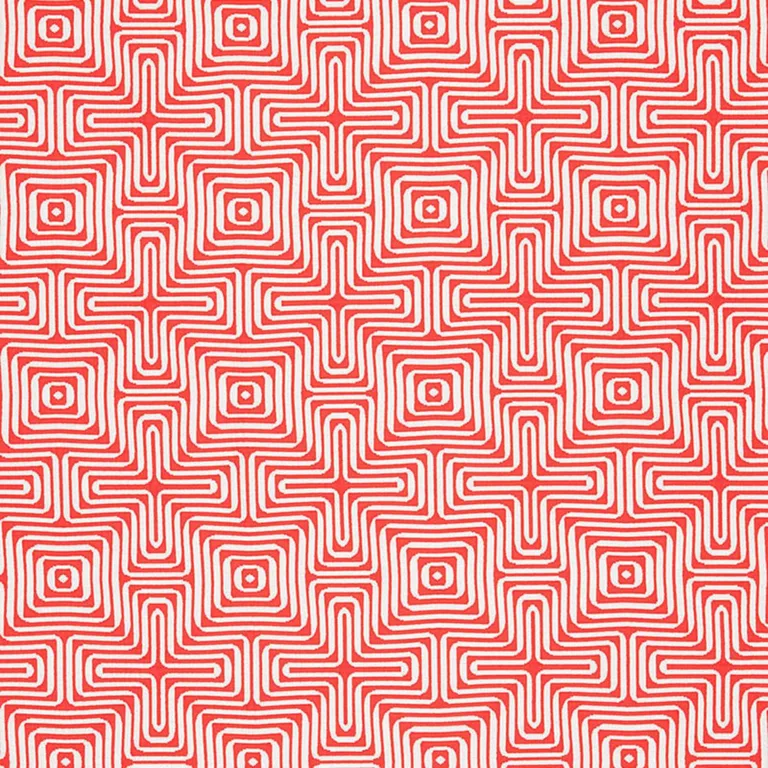 Schumacher 65324 Amazing Maze Indoor/Outdoor Coral fabric swatch