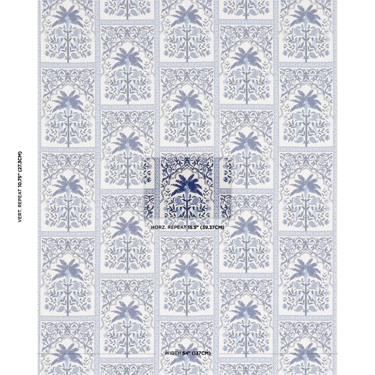 Schumacher 182571 Amazonas Mystique Tropical Shades Of Blue fabric swatch