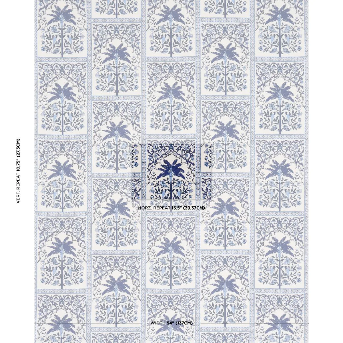 Schumacher 182571 Amazonas Mystique Tropical Shades Of Blue fabric swatch