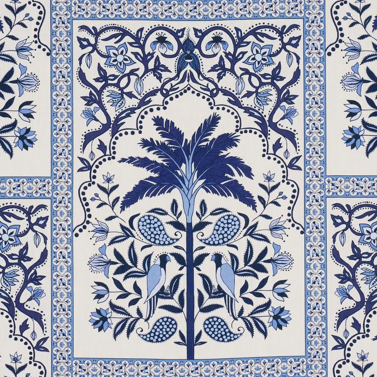 Schumacher 182571 Amazonas Mystique Tropical Shades Of Blue fabric swatch