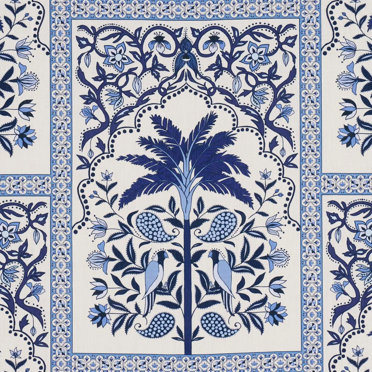 Schumacher 182571 Amazonas Mystique Tropical Shades Of Blue fabric swatch