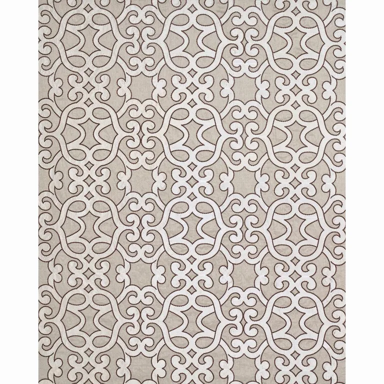 Schumacher 65181 Amboise Linen Embroidery Greige fabric swatch