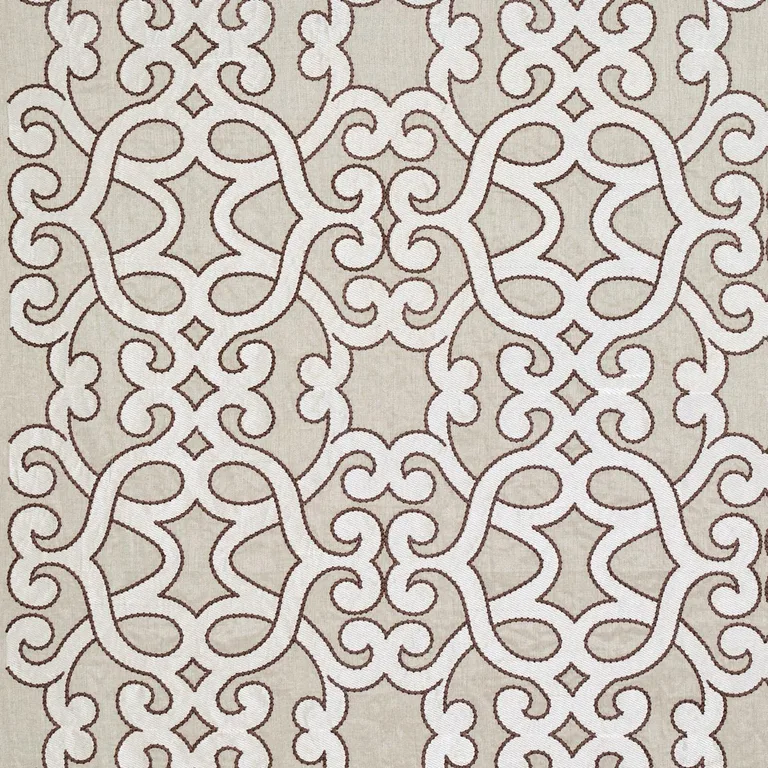 Schumacher 65181 Amboise Linen Embroidery Greige fabric swatch