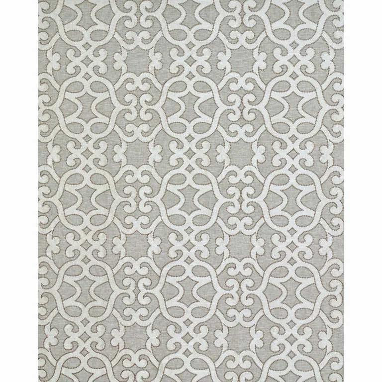 Schumacher 65182 Amboise Linen Embroidery Oyster fabric swatch