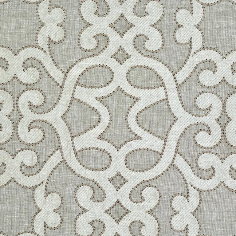 Schumacher 65182 Amboise Linen Embroidery Oyster fabric swatch