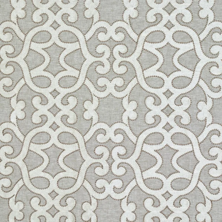 Schumacher 65182 Amboise Linen Embroidery Oyster fabric swatch