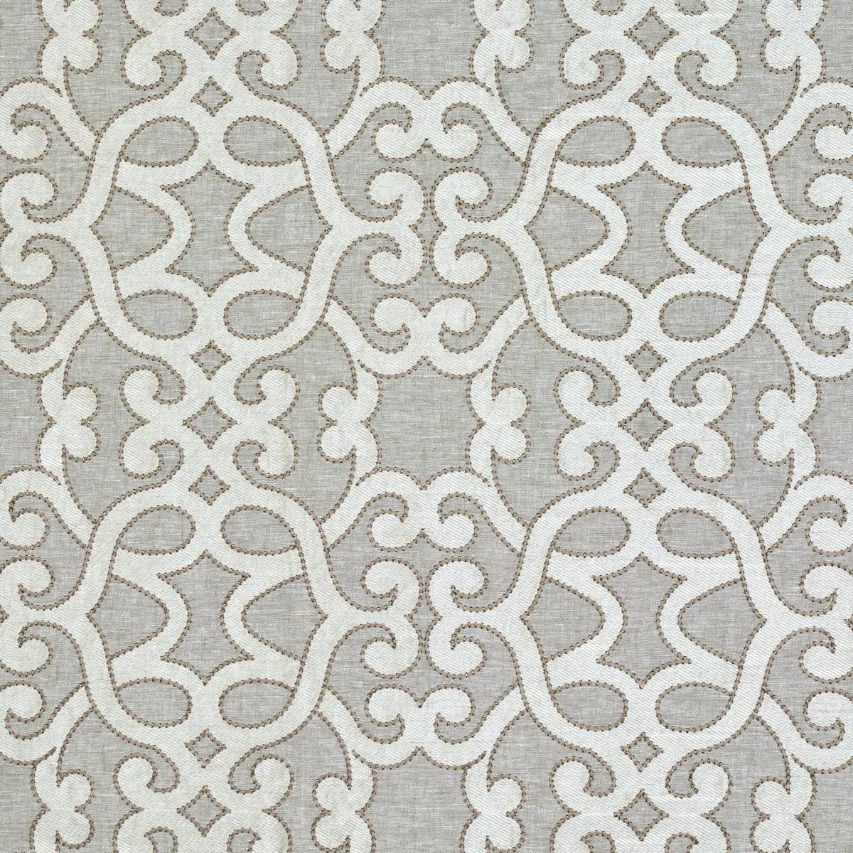 Schumacher 65182 Amboise Linen Embroidery Oyster fabric swatch