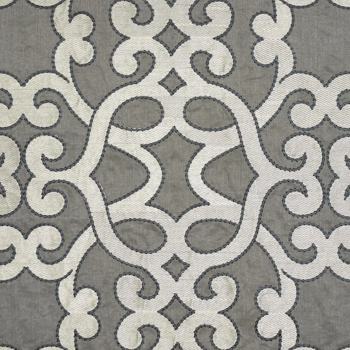 Schumacher 65180 Amboise Linen Embroidery Zinc fabric swatch