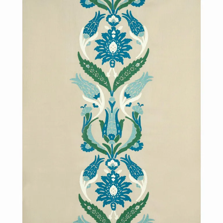 Schumacher 74141 Anagada Embroidery Peacock fabric swatch