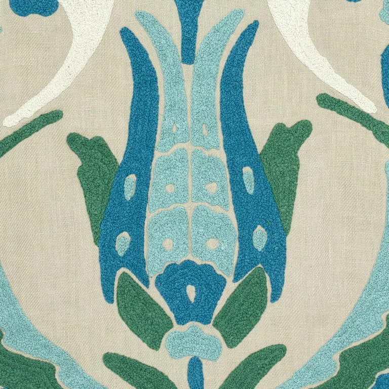 Schumacher 74141 Anagada Embroidery Peacock fabric swatch