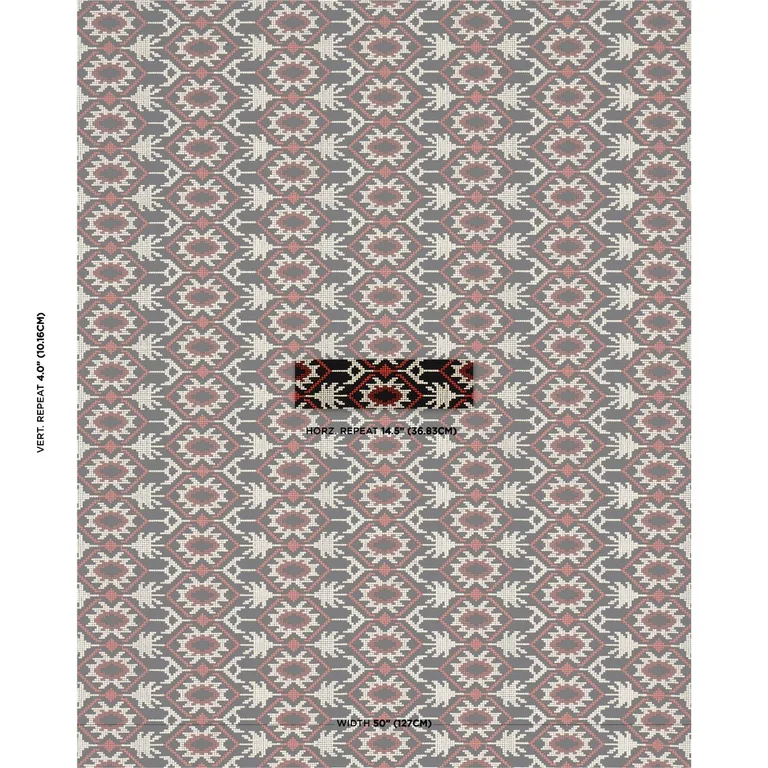 Schumacher 85410 Andean Tribute Embroidery Ruby Midnight Shadows fabric swatch