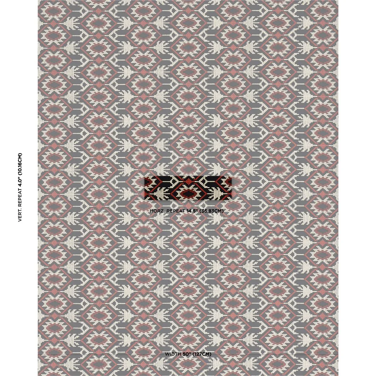 Schumacher 85410 Andean Tribute Embroidery Ruby Midnight Shadows fabric swatch