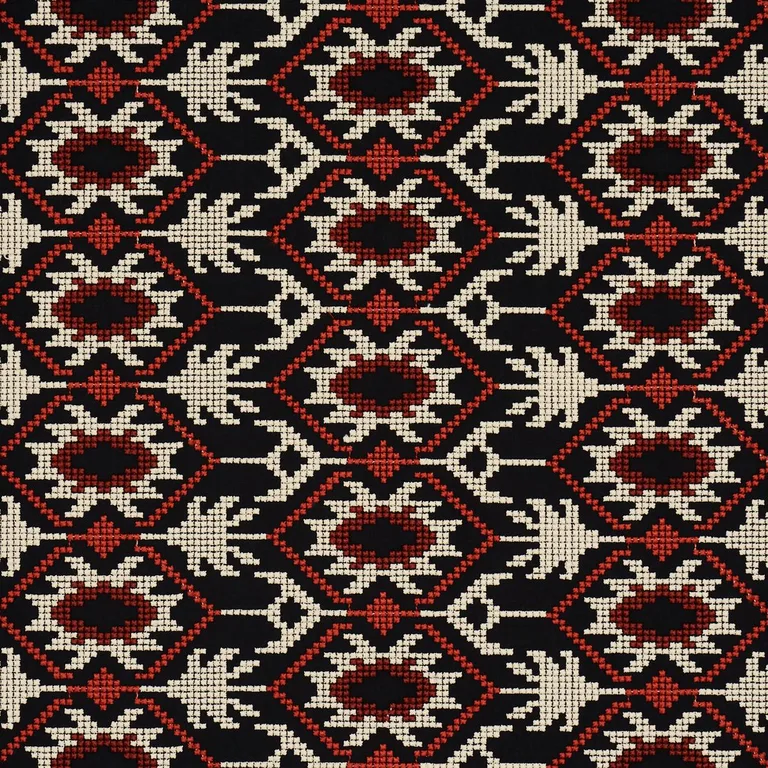 Schumacher 85410 Andean Tribute Embroidery Ruby Midnight Shadows fabric swatch