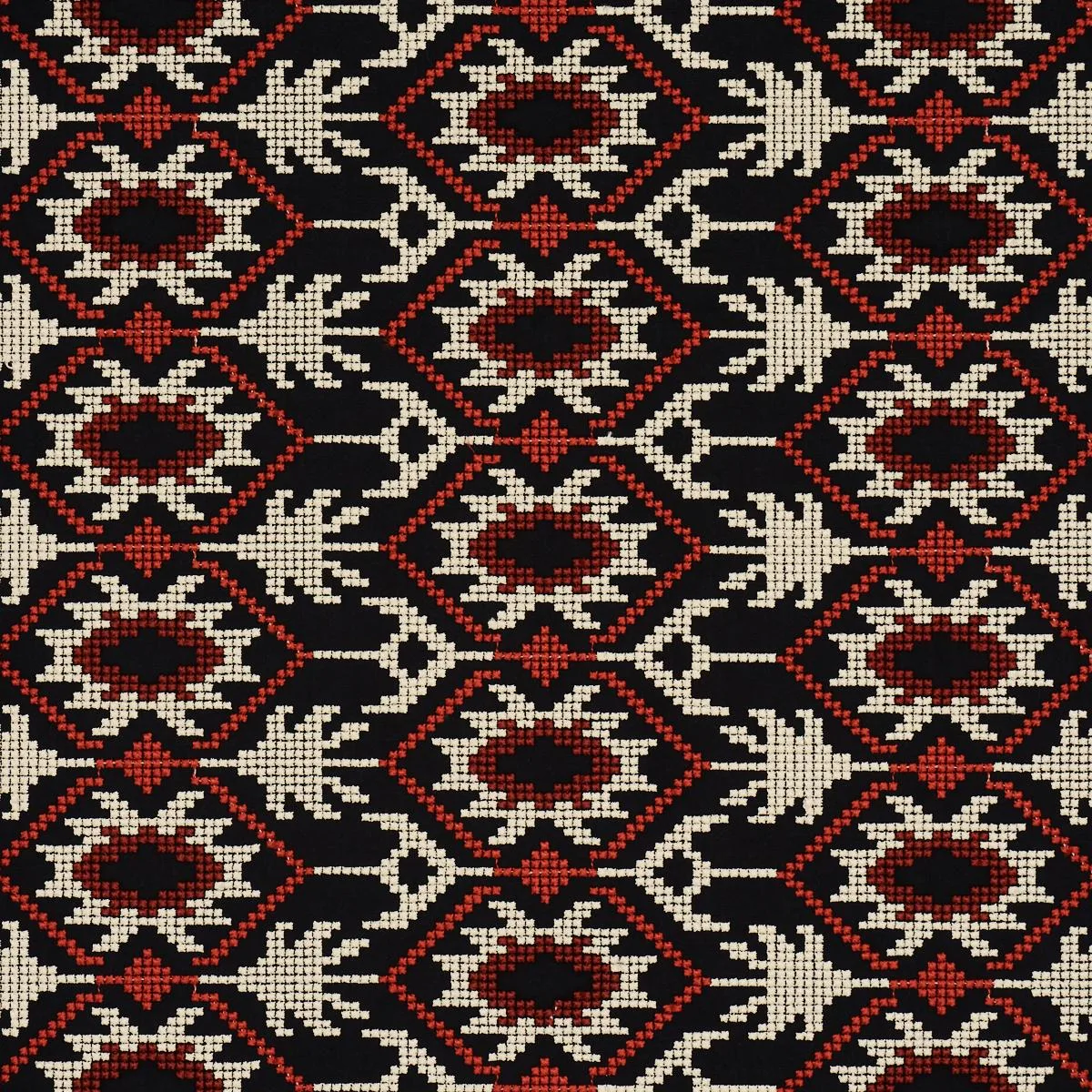 Schumacher 85410 Andean Tribute Embroidery Ruby Midnight Shadows fabric swatch