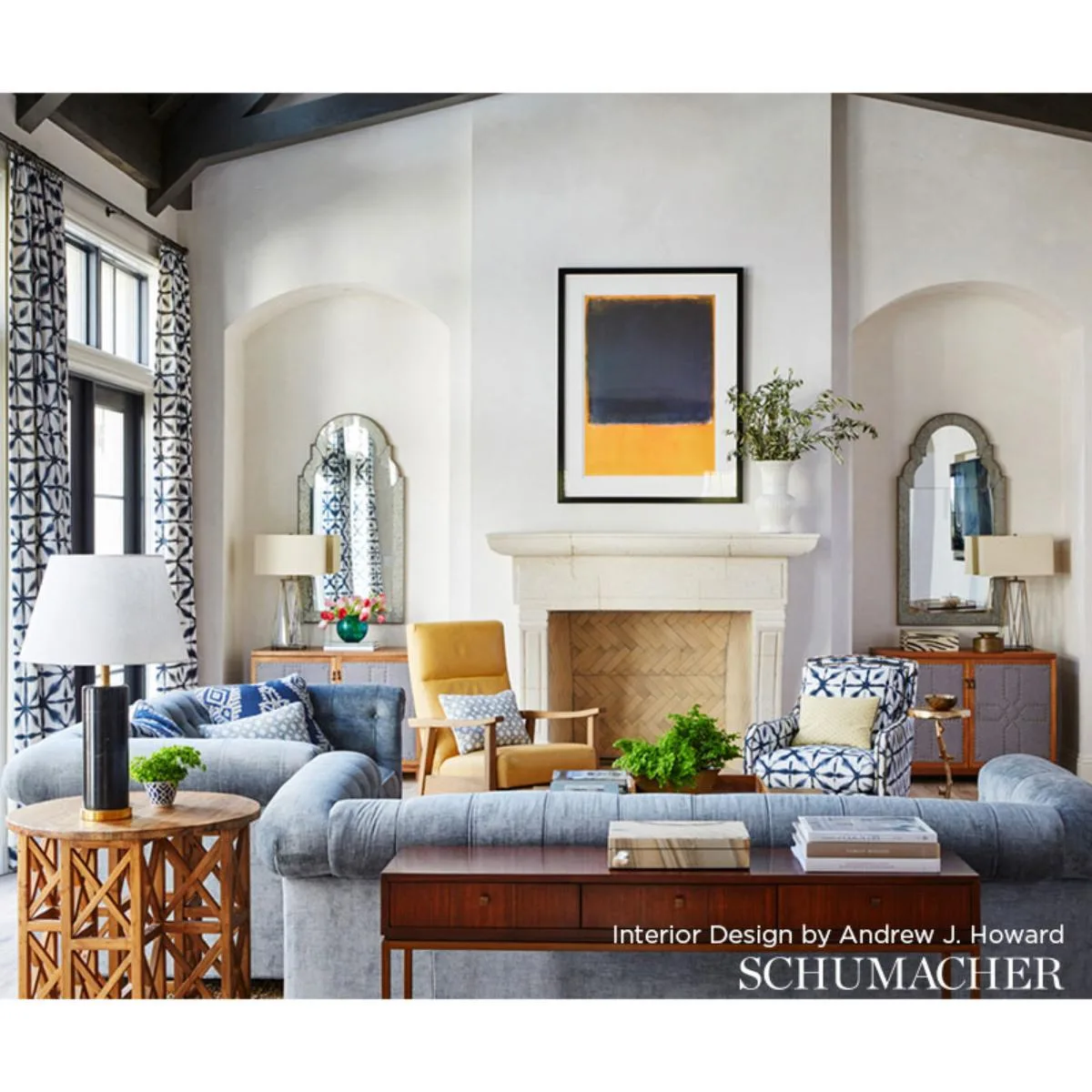 Schumacher 175380 Andromeda Linen Indigo fabric swatch