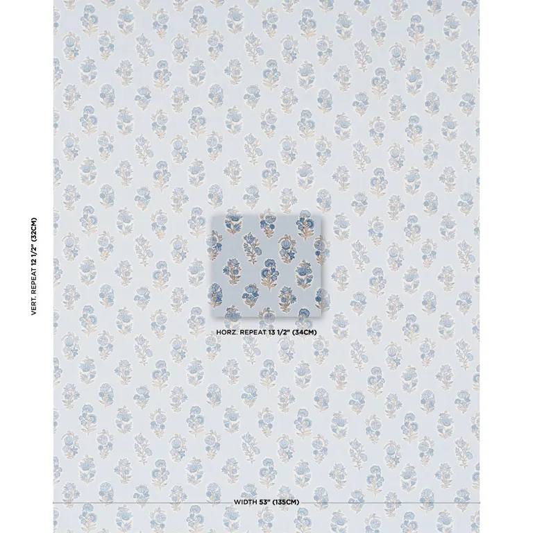 Schumacher 182892 Anessa Hand-Screen Print Blue fabric swatch