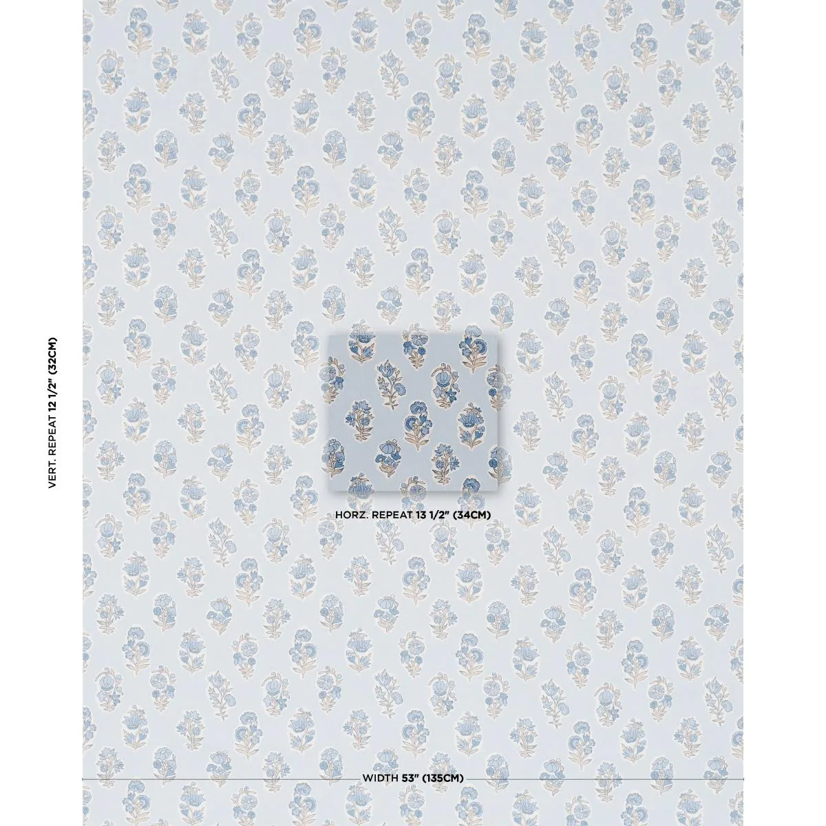 Schumacher 182892 Anessa Hand-Screen Print Blue fabric swatch