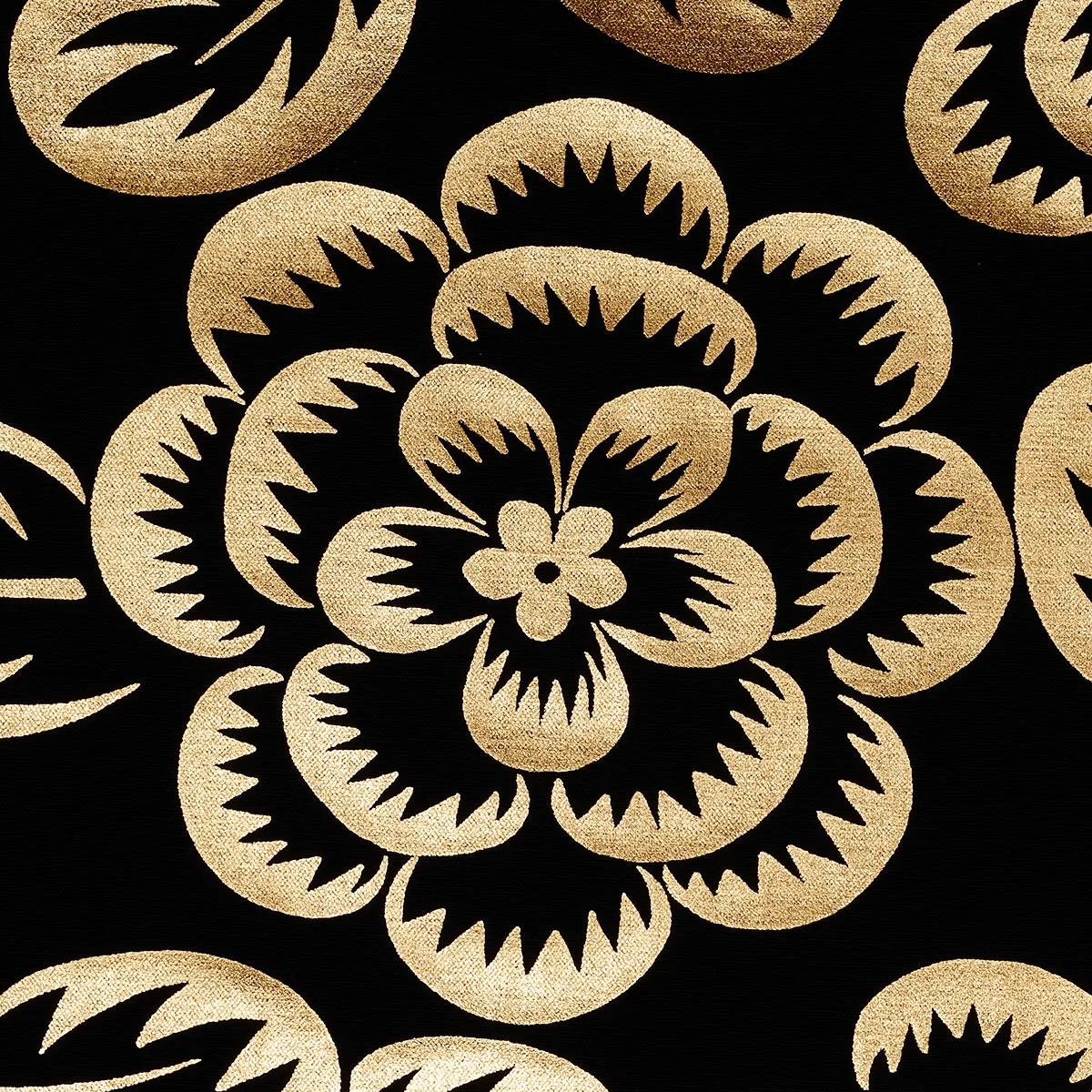 Schumacher 180871 Angelica Floral Gold & Noir fabric swatch