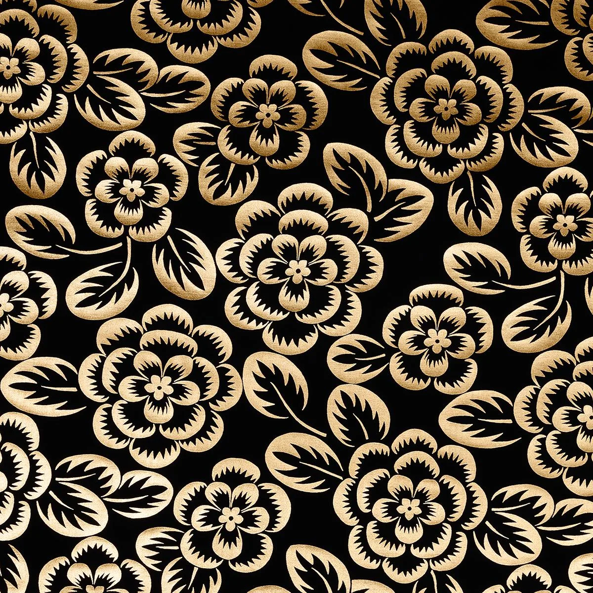 Schumacher 180871 Angelica Floral Gold & Noir fabric swatch