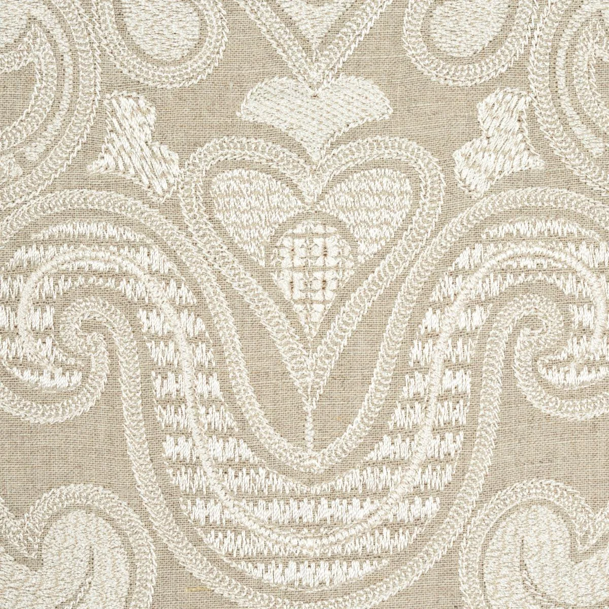 Schumacher 67581 Angkor Embroidery Linen fabric swatch
