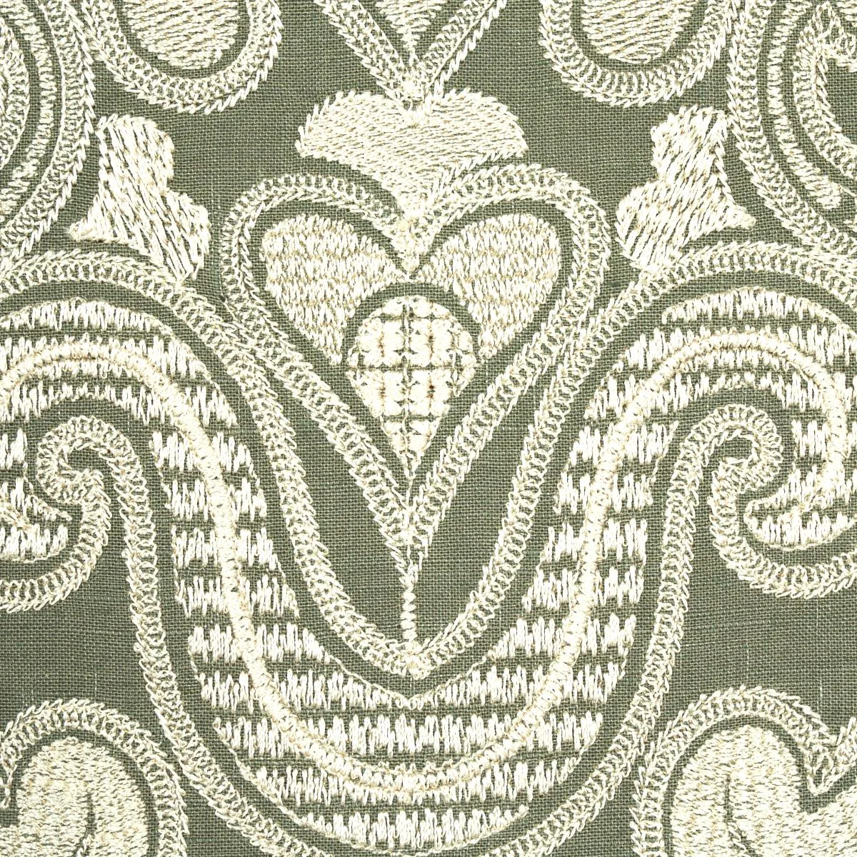 Schumacher 67580 Angkor Embroidery Peat fabric swatch
