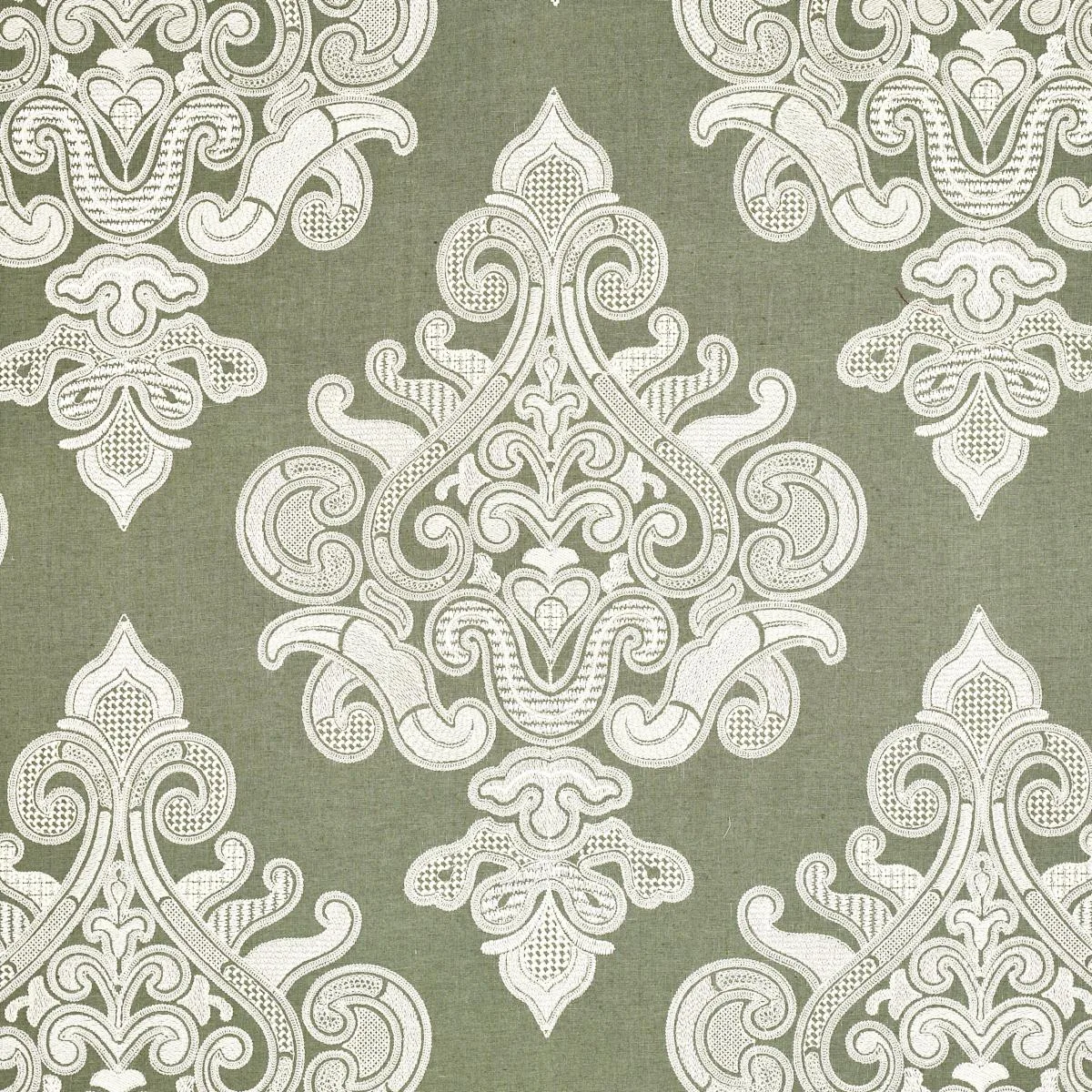Schumacher 67580 Angkor Embroidery Peat fabric swatch