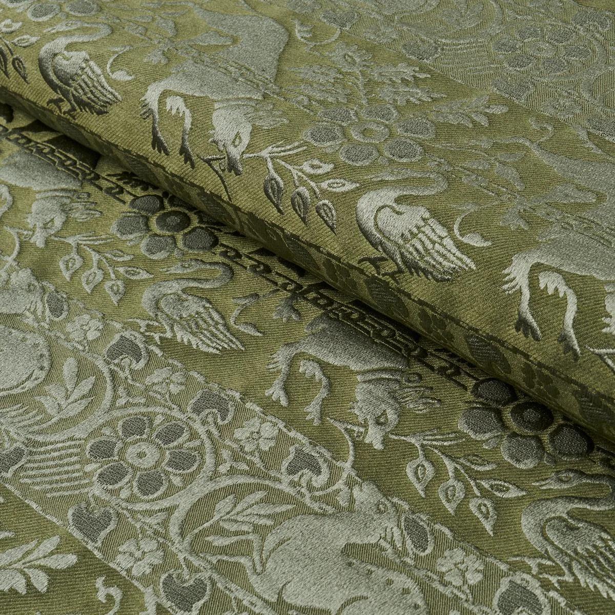 Schumacher 83123 Animali Moss fabric swatch