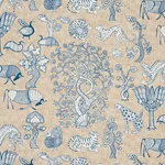 Schumacher 178320 Animalia Blue & Natural fabric swatch