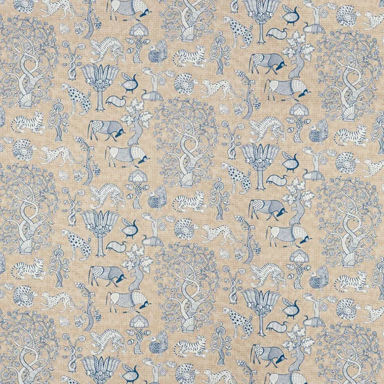 Schumacher 178320 Animalia Blue & Natural fabric swatch