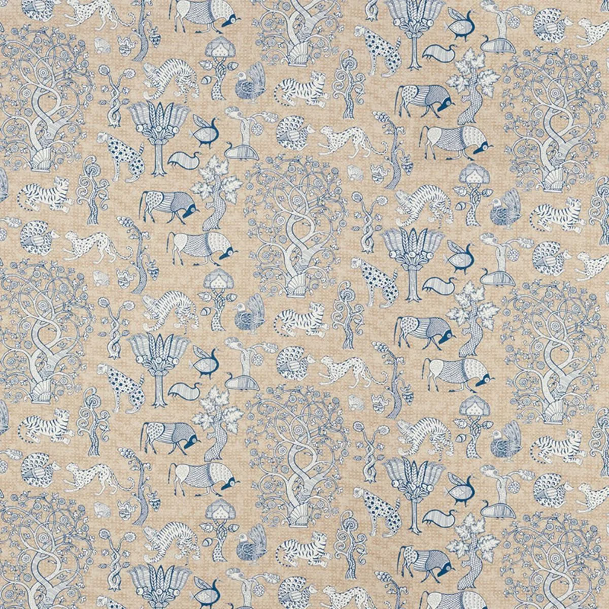 Schumacher 178320 Animalia Blue & Natural fabric swatch