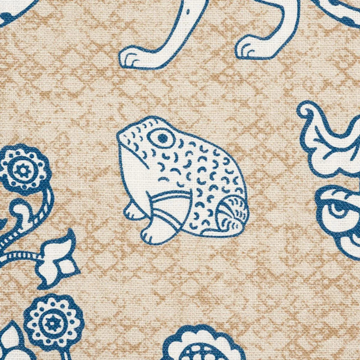 Schumacher 178320 Animalia Blue & Natural fabric swatch