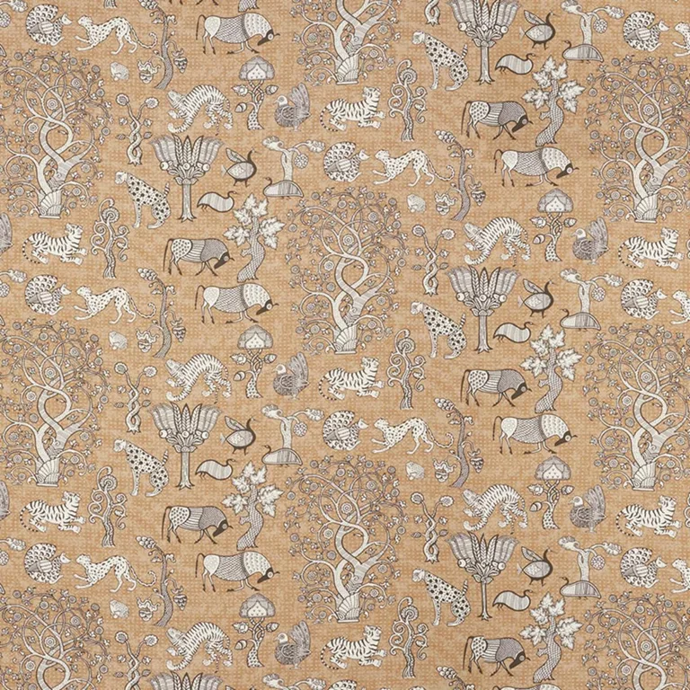 Schumacher 178322 Animalia Carbon & Sienna fabric swatch