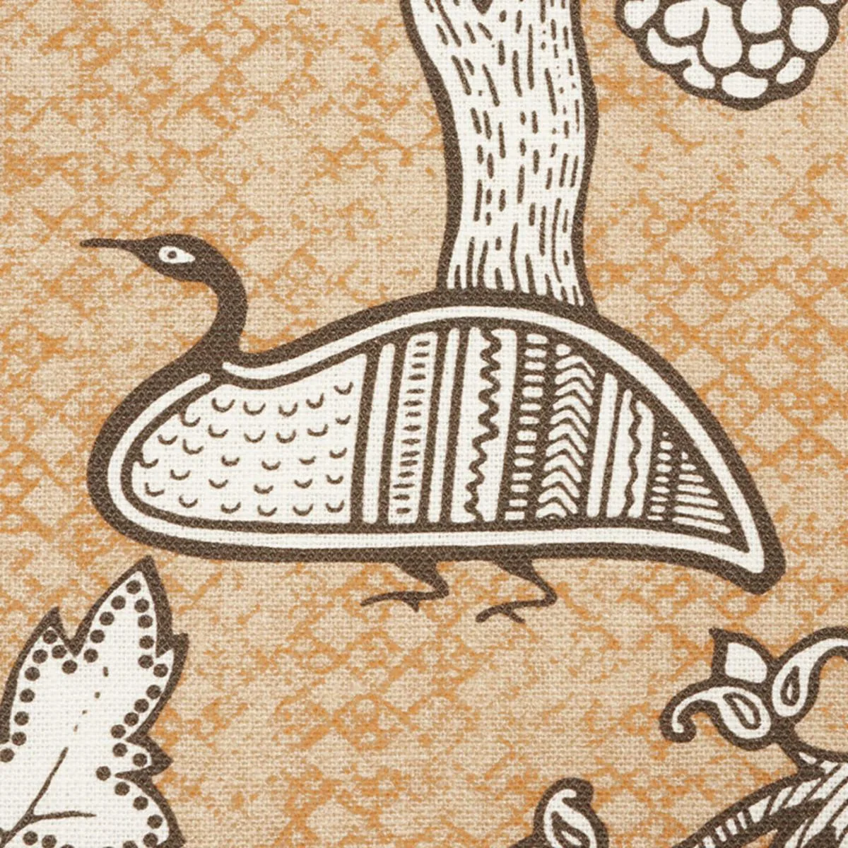 Schumacher 178322 Animalia Carbon & Sienna fabric swatch