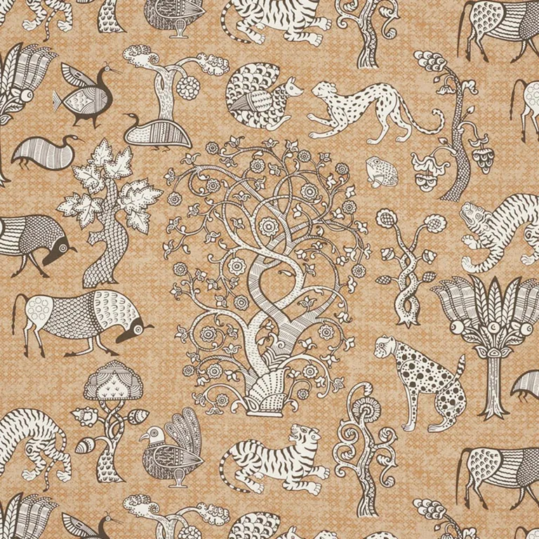Schumacher 178322 Animalia Carbon & Sienna fabric swatch