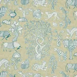 Schumacher 178321 Animalia Peacock & Leaf fabric swatch