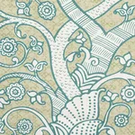 Schumacher 178321 Animalia Peacock & Leaf fabric swatch