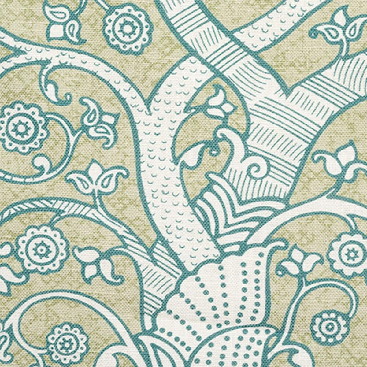 Schumacher 178321 Animalia Peacock & Leaf fabric swatch