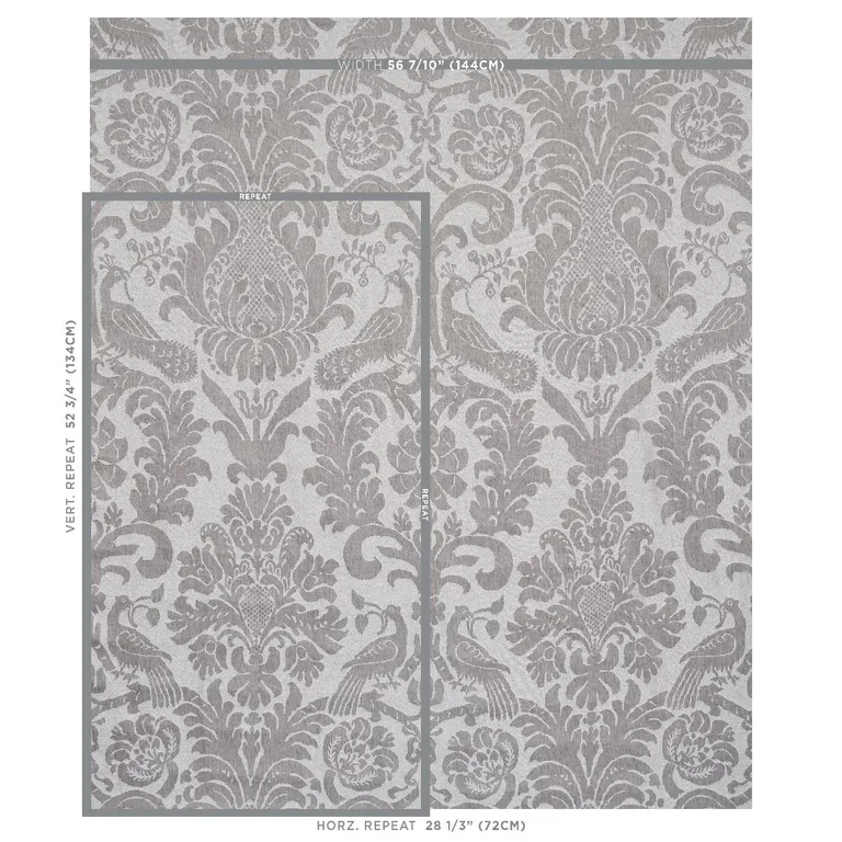 Schumacher 68436 Anna Damask Grey fabric swatch
