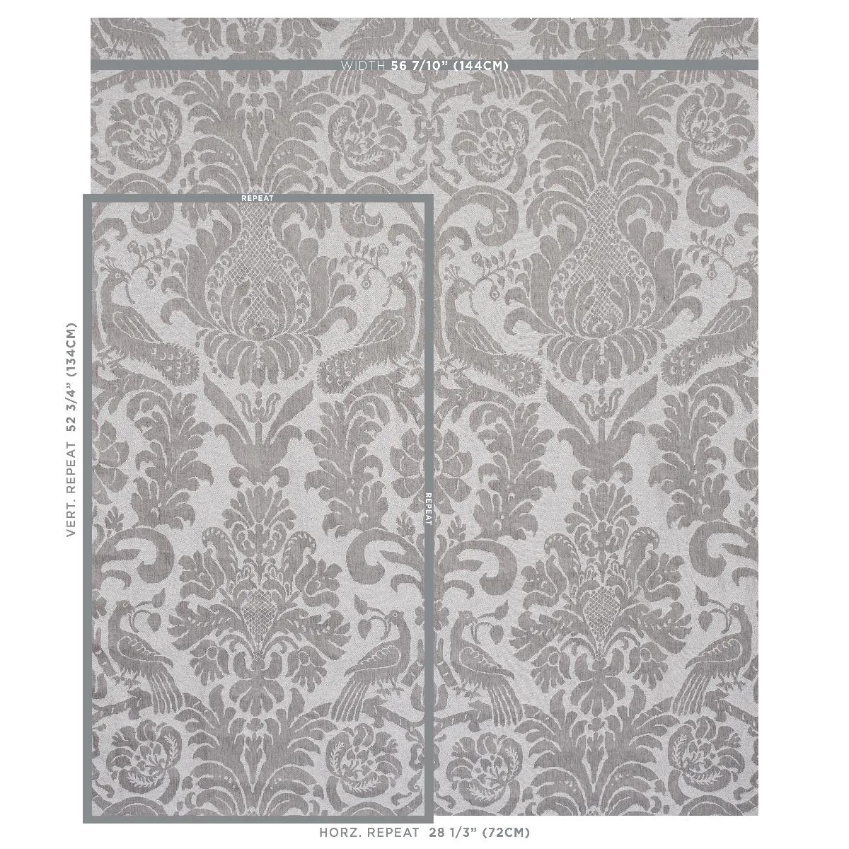 Schumacher 68436 Anna Damask Grey fabric swatch
