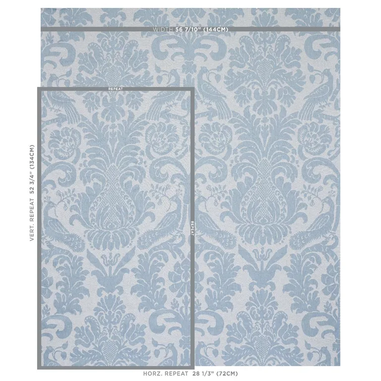 Schumacher 68437 Anna Damask Soft Blue fabric swatch