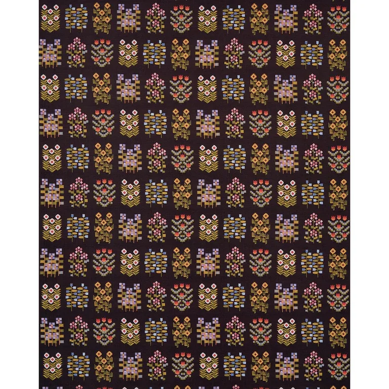 Schumacher 81972 Annika Floral Tapestry Multi On Espresso fabric swatch