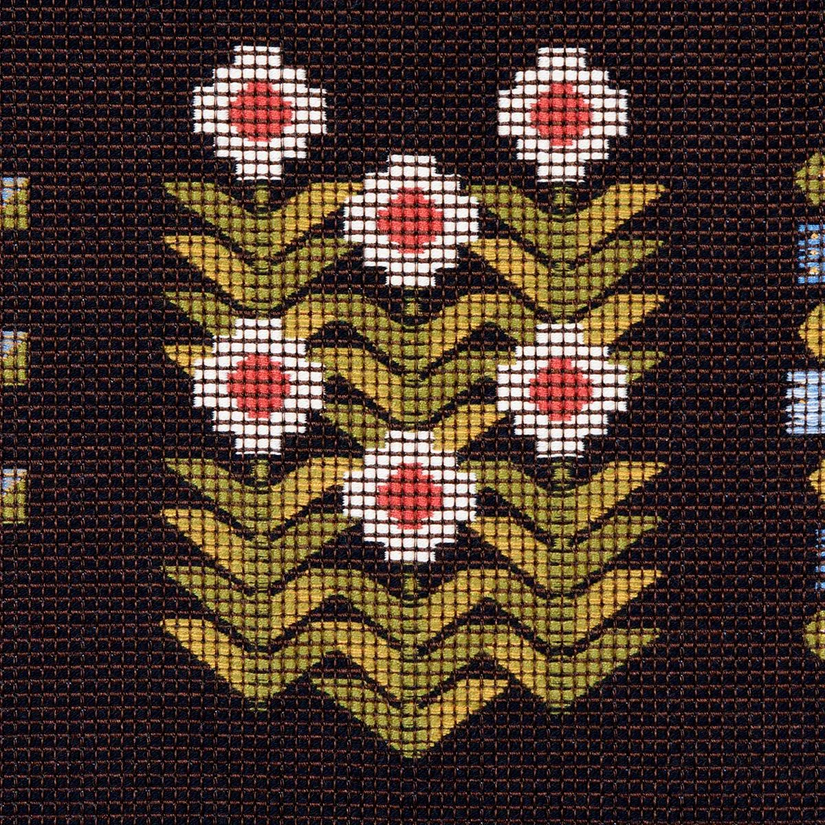Schumacher 81972 Annika Floral Tapestry Multi On Espresso fabric swatch