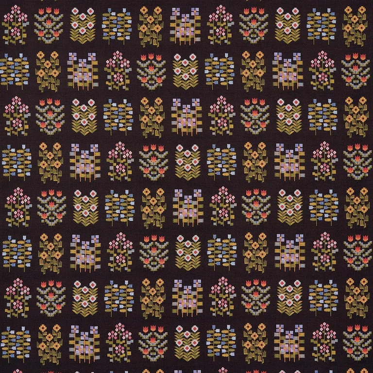 Schumacher 81972 Annika Floral Tapestry Multi On Espresso fabric swatch