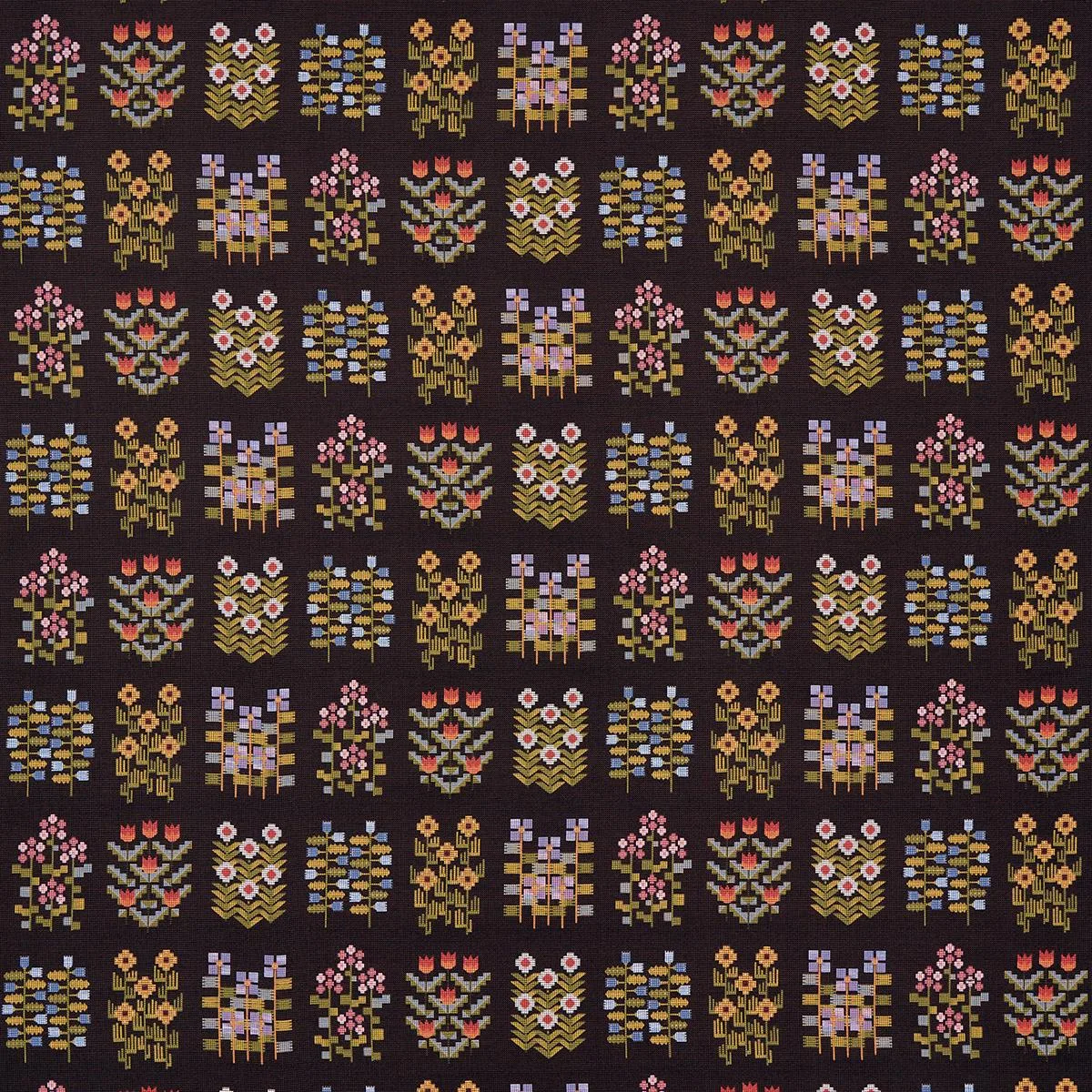 Schumacher 81972 Annika Floral Tapestry Multi On Espresso fabric swatch