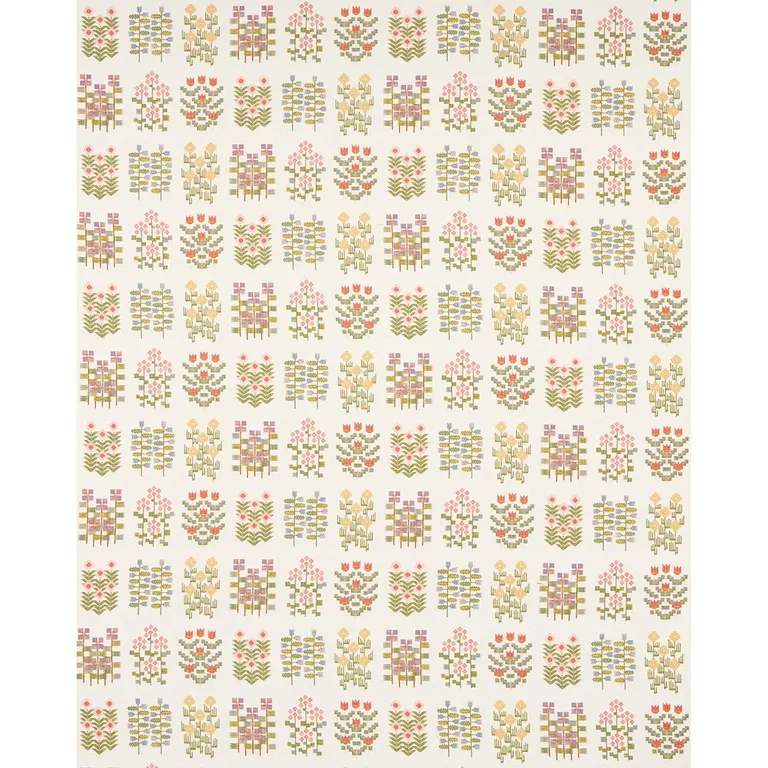 Schumacher 81970 Annika Floral Tapestry Multi On Ivory fabric swatch
